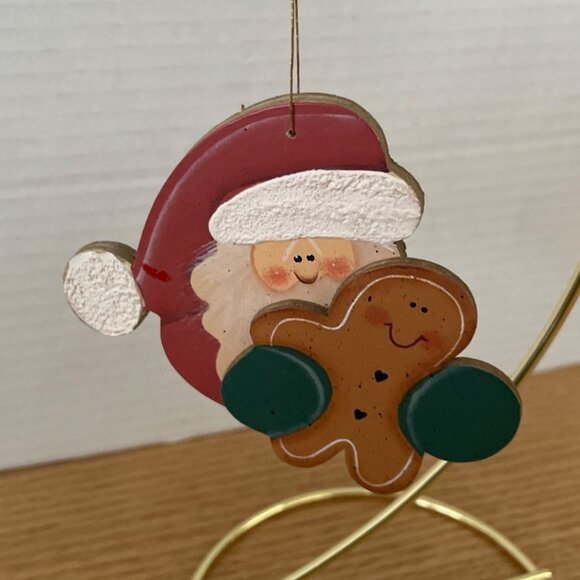 Wooden Santa Claus Christmas Ornaments Set Of 3 Crazy Mountain Rustic Country - Picture 2 of 7